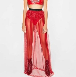 ❤Red Sheer Sparkle Maxi Skirt❤ NWOT!!